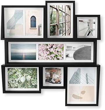 Умбра Еџ мулти wallиден дисплеј - рамка за колаж за семејни фотографии, слики од празници и отпечатоци, W53 × D58 × H6cm, црно