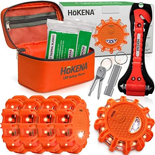 Hokena 11 Piece Set -Led Road Flares | Светла за итни случаи на патот за возила | Boat Flares - Безбедносен диск на патот w/термичко ќебе,