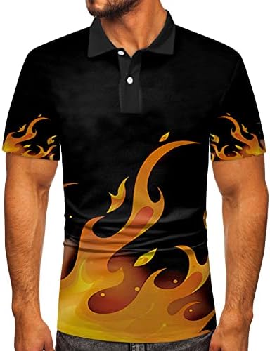 XXBR Менс Поло голф кошули, пламен градиент обичен тенис врвови со краток ракав лето тенок фит копчиња за вратот Спортска кошула