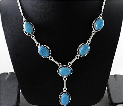 Сина тиркизна агатна ѓердан сребрена преклопување моден дизајнер на накит Изјава накит 18 инчи.