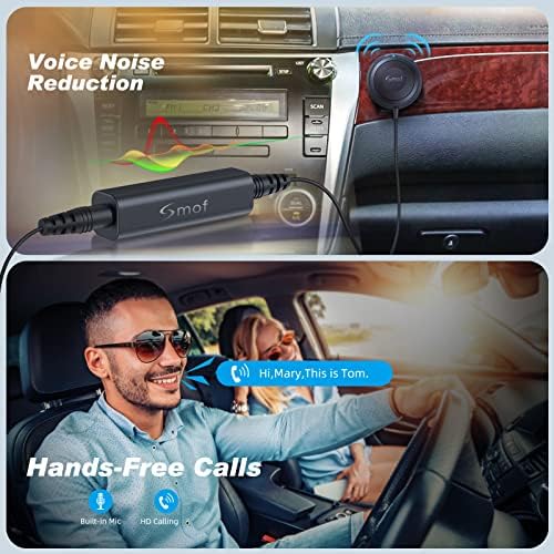 Bluetooth 5.0 Автомобил Комплет, AUX Bluetooth Адаптер За Автомобил Со Земјата Јамка Изолатор На Бучава За Handsfree повици И Музика Стриминг, Глас Асистент, Автомобил Bluetooth Адаптер