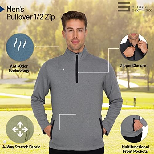 Три шеесет и шеесет машка џемпер за пулвер-суво вклопување за дишење половина поштенски јакна за голф 4-насочен затегнување