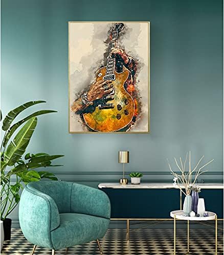 Ccn ixmah гроздобер стил гитара уметност wallид декор постер на концертна куќа бар гитара уметност минималистичка уметност wallид Decorkitchen, жолта, 16x24inch-безфрена