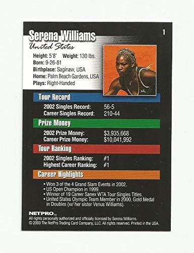 Трговска картичка за Тентис Вилијамс 1 за 2003 година