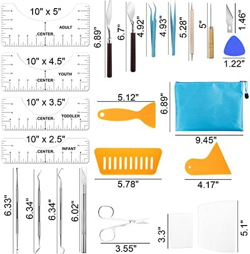 33 парчиња винил алатки за плевење со водич за владеење со маици, занаетчиски алатки поставени за DIY печатење на пренос на топлина, винил