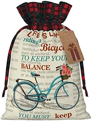 Божиќни Торби За Подароци Со Врвки За Влечење Постер-Ретро-Велосипед Бафало Карирана Торба За Влечење Забава Ги Фаворизира Чантите