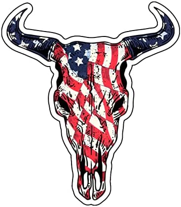 Американско знаме кравјо череп винил декларатор - налепница за патриотски браник - Совршена за лаптопи Тумерс прозорски автомобили