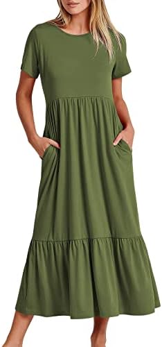 Miashui женски обични фустани женски летни обични кратки ракави со кратки ракави, занишан фустан, обичен проток, малку фустан,