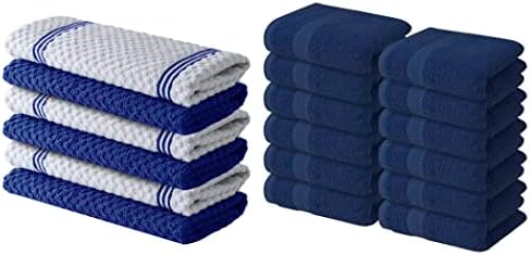 Infinitee Xcclusives Премиум сини кујнски крпи - пакет од 6, памук 15 x 25 инчи Абсорбентични крпи за садови + сет на мијалници -