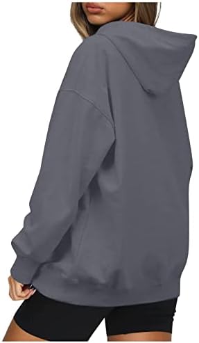 Хоплис лабава двојки за влечење за жени преголема пулверска кошула со цврста боја со цврста боја со долги ракави со џебови со џебови