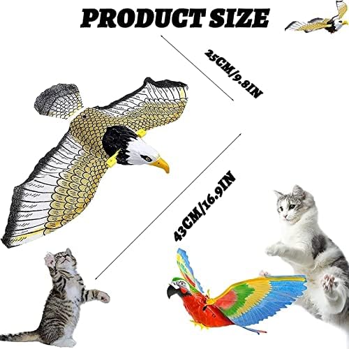 Симулација на могса 2 парчиња симулација на птици интерактивна мачка играчка, играчка со мачки за птици, симулација летачка птица што виси домашно милениче, виси од