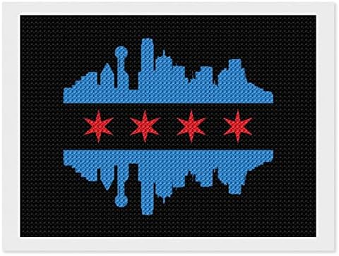 Знамето на Чикаго со згради Скајни Дијамантски комплети за сликање 5Д DIY целосна вежба Rhinestone Arts Wallид декор за возрасни 8 x12