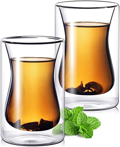 Турски Проѕирни Стаклени Чаши За Чај-Комплет Од 2 Двоен Ѕид Проѕирна Стаклена Кригла За Кафе-6 мл Изолирани Ѕидови Проѕирни Чаши