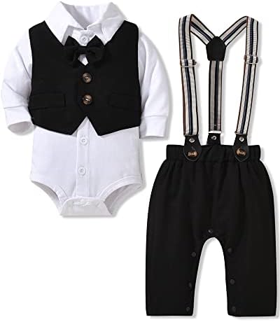 Aalizzwell Baby Boys Gentleman Outfit 3 Piection Formal Suit поставен со Snaps