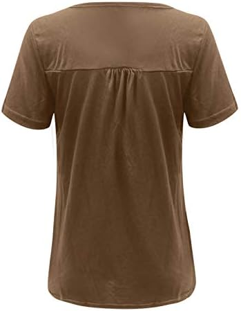 Toeava женски летни врвови, женски цврст краток ракав каузална маица V вратот на вратот лабави копчиња до блузи врвови на Туника