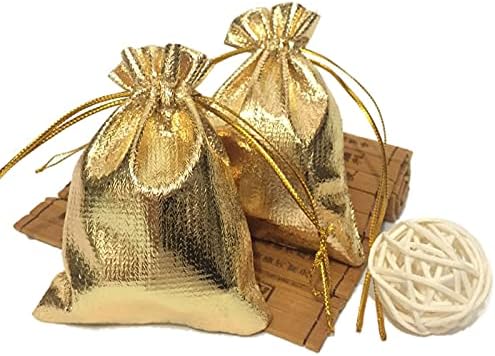 Јелаифу златен подарок торби за органза 4х6 инчи торби За Накит со врвки
