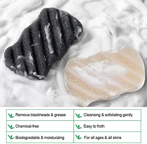 Esmosen 2 пакет природен Konjac Exfoliating Bath Sponge, Супер меко чистење на телото сунѓер за туш, безбеден за капење на бебиња