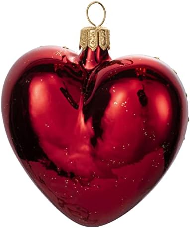 Црвено срце рачно насликана уста издувана стаклена елка украсна чипка