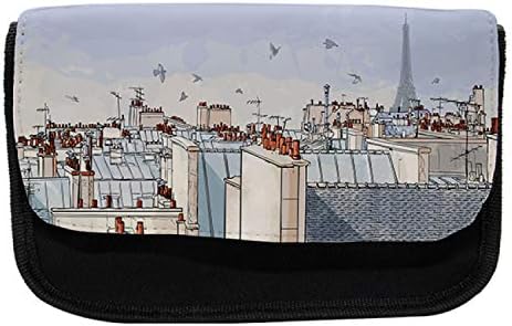 Необичен случај на молив во Париз, покриви во главниот град на Франција, торба со молив со ткаенини со двоен патент, 8,5 x 5,5, беж лаванда лосос