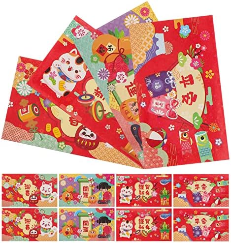 Кинески Новогодишни Црвени Пликови: 12 парчиња 2023 Година Среќа Зајак Година Црвени Пакети Цнис Пари Џебови Хонг Бао За 2023 Година