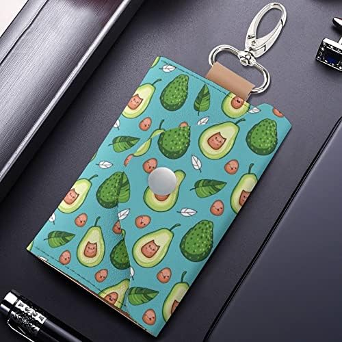 Смешно авокадо овошје кожен клуч за клучеви за преносни картички за држачи на картички со клучни куки за мажи жени
