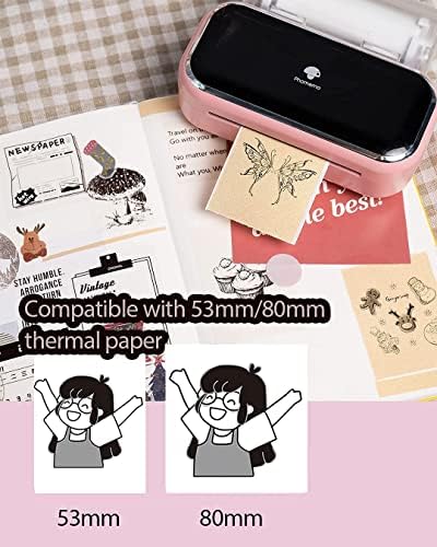 Термички печатач на термички печатач Phomemo M03, мобилен печатач со термички печатач со 3 ролни бела не-лепенка термичка хартија, 80мм*8м, црно