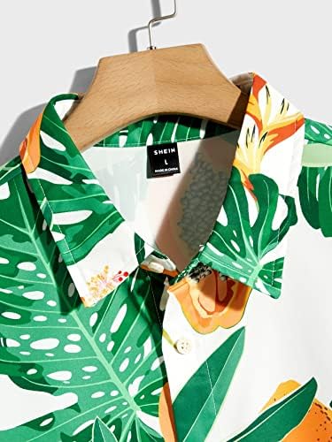 Nibhz Облека со две парчиња за мажи Мажи Тропска кошула за печатење и шорцеви за половината за влечење