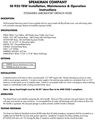 Speakman SE-925-TEW DRENG HOSE и комбинација на итни случаи на очите