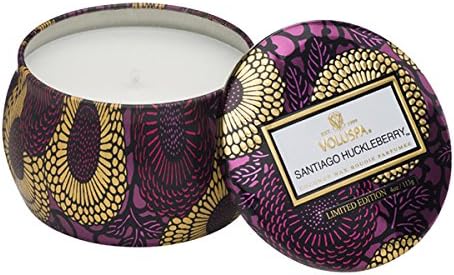 Voluspa Santiago Huckleberry Candle | Мини калај | 4 мл. | Време на изгореност од 25 часа | Веган | Восок од кокос и природни фитили за чистач