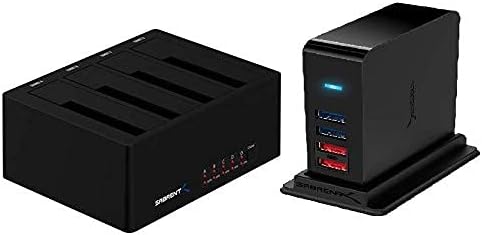 САБРЕНТ 4-БЕЈ USB 3.0 SATA 2.5 /3.5 SSD/HDD Докинг Станица + 7 Порт УСБ 3.0 ЦЕНТАР + 2 Порти За Полнење СО 12v/4a Адаптер За Напојување