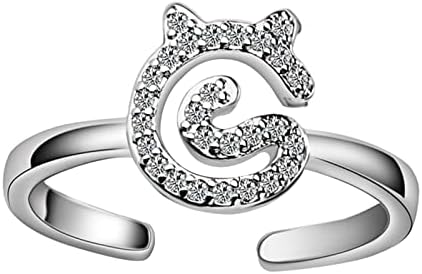 Rose Ring Ring Ring Women'sенска симпатична мачка со дијамантски индекс прстен прстен цирконски прстен Едноставен нараквица прилагодлива прстен