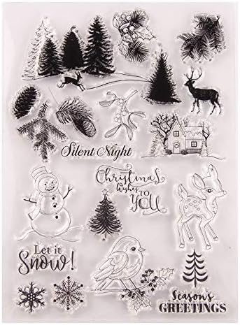 Среќен Божиќни снегулки, поздравувајќи Божиќно зеленило, Божиќно снежно, јасни марки за картичка за правење декорација и белешка за DIY