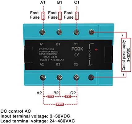 BGLH AA Трифазен реле за цврста состојба 25A 40A 100A AC до AC 3 фаза SSR 70-280 VAC Control 24-480V