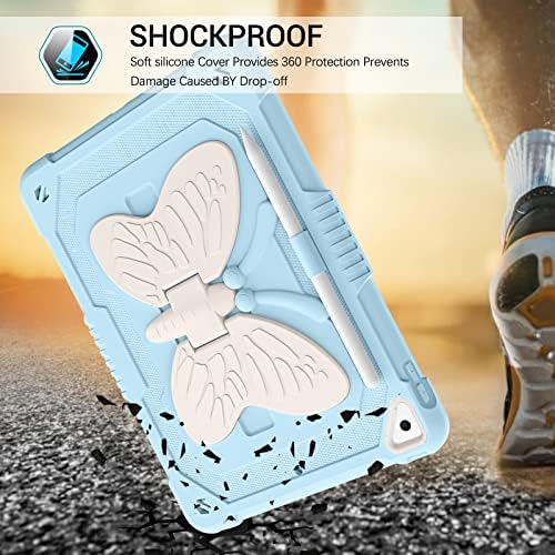 iPad 10.2 Case, iPad Case 9 -та генерација, Gaobao iPad 8th Generation Case со Butterfly Wings Kickstand Mockder Shockproof Kidsy