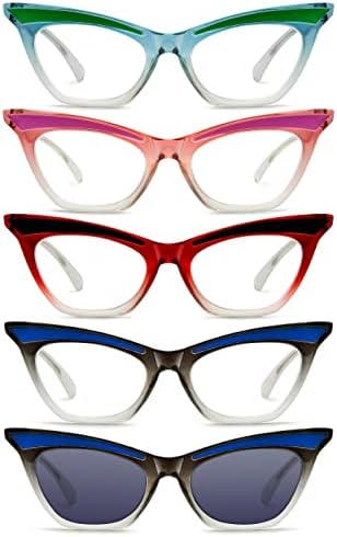 Rucblu 5 пакувам стилски очила за читање на очи за очи за жени - слатки дами читач
