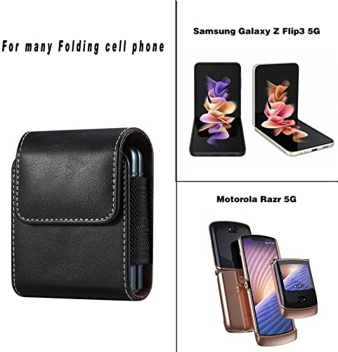 Телефонски футрола кутија кожен мобилен телефон Фолч на појас, компатибилен со Samsung Galaxy Z Flip 3, Z Flip3 5G, Z Flip 2 или Motorola Razr