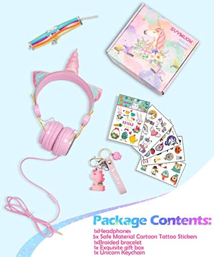 Девојки Svyhuok Девојки розови еднорози жични слушалки, симпатични слушалки за деца со мачки за деца за момчиња тинејџерски таблети
