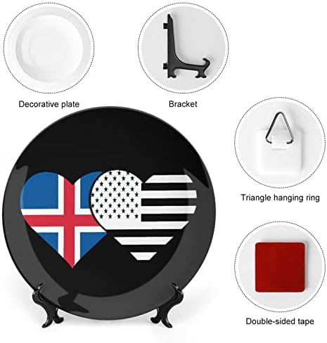 Исландско знаме и американско знаме Декоративни плочи околу керамички плочи со приказ за свадбени украси за домашни канцеларии