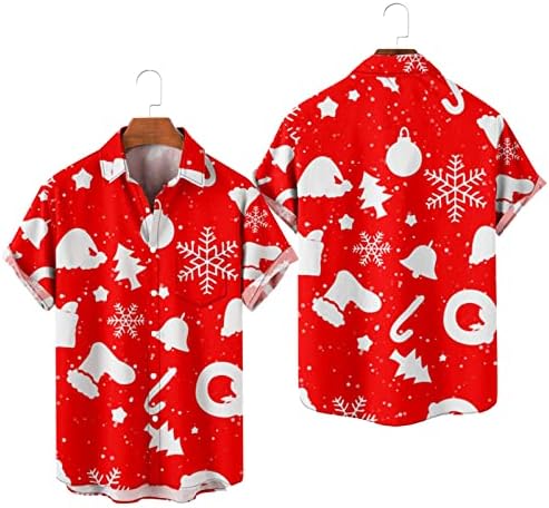 Кошули за кратки ракави на XXBR Божиќни кошули со кратки ракави, смешни Божиќни графички печати за куглање за куглање за куќичка