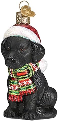 Олд свет Божиќ празник црно лабрадор кученце стакло разнесено украс за новогодишна елка