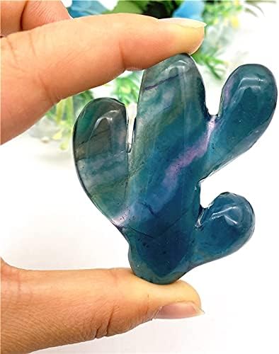 Heeqing AE216 1pc Природно сино флуорит резба кристален камен кактус кварц фигура заздравување кристали feng shui природни камења и