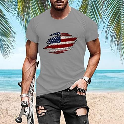 Убст 4-ти јули маички за кратки ракави за мажи, ретро американско знаме маичка лето атлетски мускули тенок вклопувачки врвови на врвови