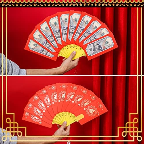 XJSGS Кинески Нова Година Црвен плик, црвен плик во форма на вентилатор 6and10 слотови за картички, Хонг Бао 2023 Зајак Среќни
