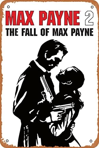 Clilsiatm Max Payne 2 Падот на постерот за игра Макс Пејн Видео игра Тин метал знак Гроздобер wallиден плакета Декор знаци 8x12 инчи