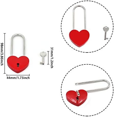 1 парчиња црвено срце во облик на срце, симпатична loveубовна заклучување со клуч за мали дрвени кутии за накит куфер тетратка или подарок