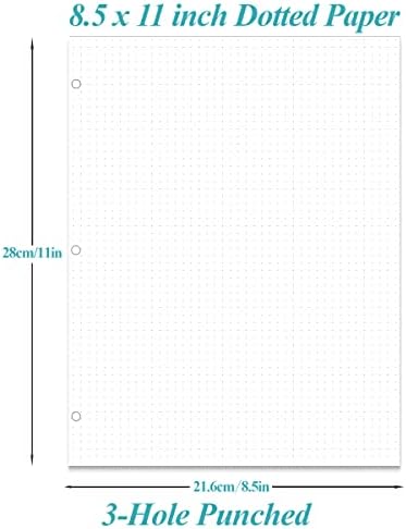 Хартија за Полнење со Точки а4, Хартија За Полнење Со Решетки Со 3 Дупки, 100 листови / 200 страници Лабава Лист Хартија, 100гсм