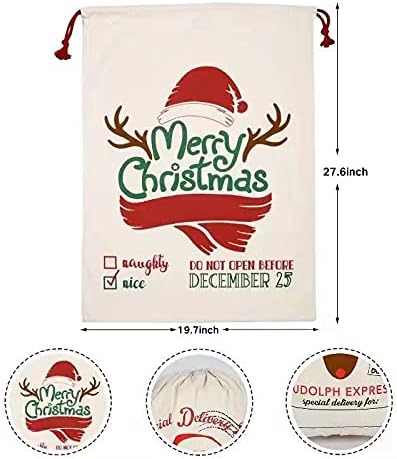 Тпоне 3 Спакувајте Персонализирани Вреќи За Дедо Мраз, Памучна Божиќна Торба За Подароци Дедо Мраз Со Големина На Врвка 27,6*19,7 инчи 3 Брои