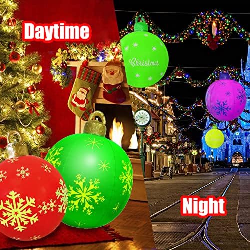 Осветлете ја Божиќната топка на надувување на ПВЦ, 24 -инчен гигантски надувување на отворено украсена топка со лесна, оддалечена, со