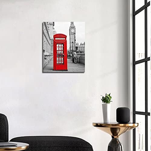 Црно -бело и црвено црвено телефонски штанд и Биг Бен во Лондон Стрит Wallид Слики слики Печати на платно Сити Сликата за домашна модерна декорација