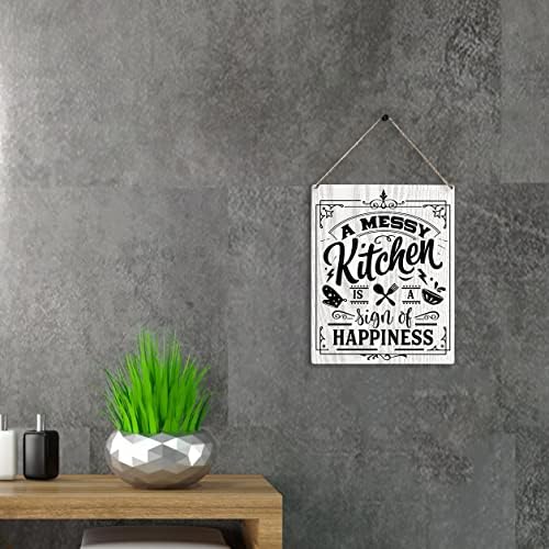 Смешна кујна цитат Дрво плакета знак wallид што виси, земјоделска куќа рустикална неуредна кујна е знак на среќен семеен знак за